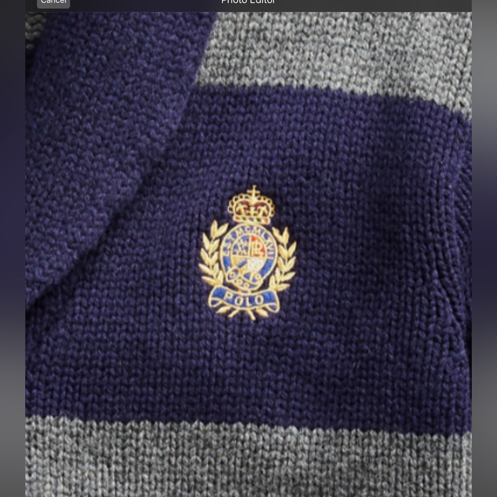 Polo Ralph Lauren Crown Crest Navy and Gray Striped Cardigan - Picture 4 of 8